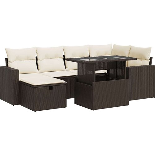 VidaXL 7-dijelni set vrtnih sofa od poliratana s jastucima smeđi Slike