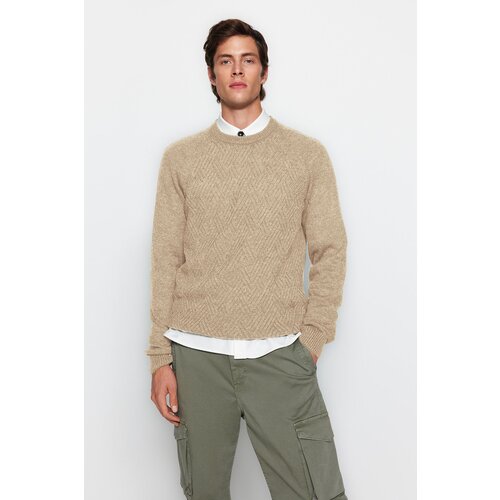 Trendyol Stone Slim Crew Neck Textured Knitwear Sweater Slike