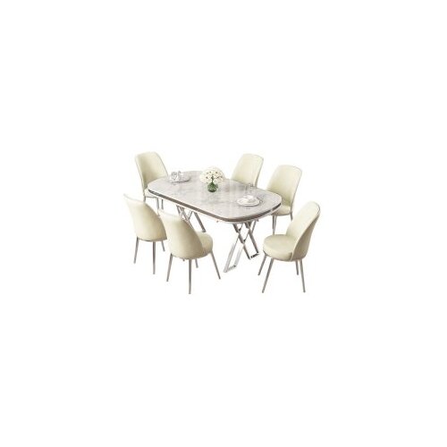 Hanah home set trpezarijski sto i 6 stolica lai white chrome cream Cene