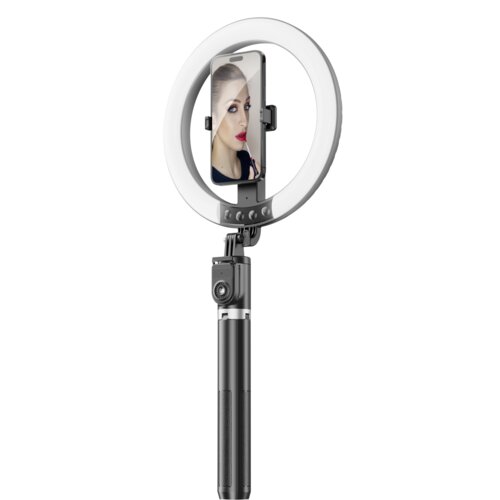 Selfie Ring Aura Blavec LED obroč 25 cm + stativ + daljinski upravljalnik &amp;ndash; 230 cm (RLP55-TRB23) črn Slike