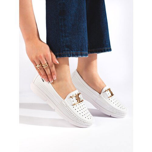 GOODIN Women's white loafers with buckle Cene