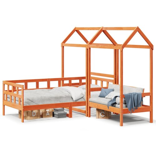 VidaXL Dnevna postelja s streho vo&amp;scaron;čeno rjava 90x190 cm trdna borovina Slike