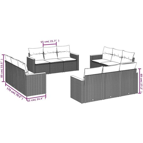 12-dijelni set vrtnih sofa od poliratana s jastucima crni Slike