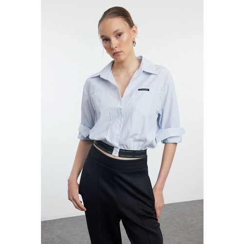 Trendyol blue Striped Crop Shirt with Elastic Hem and Label Detail Slike