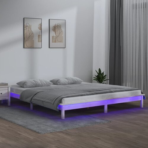 LED okvir za krevet bijeli 160 x 200 cm od masivnog drva Cijene