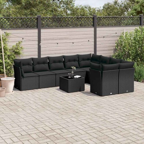  10-dijelni set vrtnih sofa s jastucima crni od poliratana Cijene