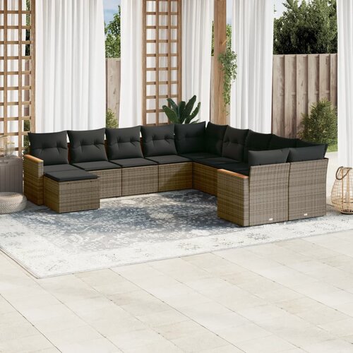 vidaXL 11-dijelni set vrtnih sofa od poliratana s jastucima sivi Cijene