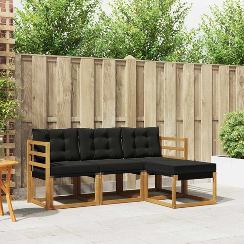  Set vanjskih sofa s jastukom 4 pcs Prirodna i crna Cene