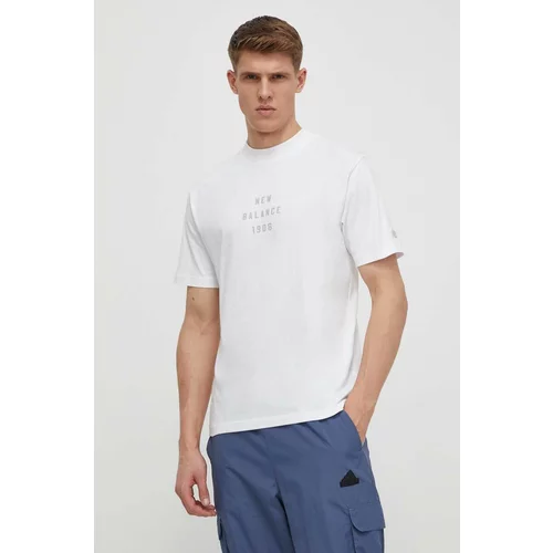 New Balance Bombažna kratka majica moška, bela barva, MT41519WT
