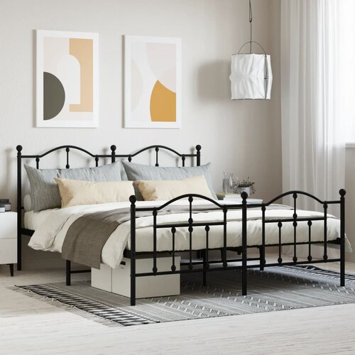 VidaXL Metalni okvir kreveta uzglavlje i podnožje crni 180x200 cm Slike