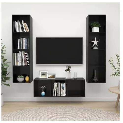  TV omarica 3-delna visok sijaj črna iverna plošča