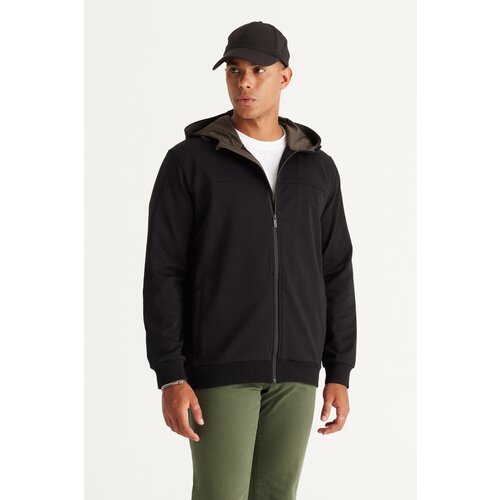 ALTINYILDIZ CLASSICS Men's Black Slim Fit Slim Fit Hooded Cotton Sweatshirt Jacket Slike