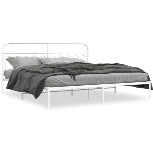 Maison Chic Kovinski Posteljni okvir - Dvoposteljna postelja - Zakonska postelja z vzglavjem bel 200x200 cm, (21692818) Slike