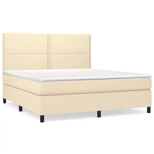 vidaXL Box spring postelja z vzmetnico krem 160x200 cm blago, (20894454)