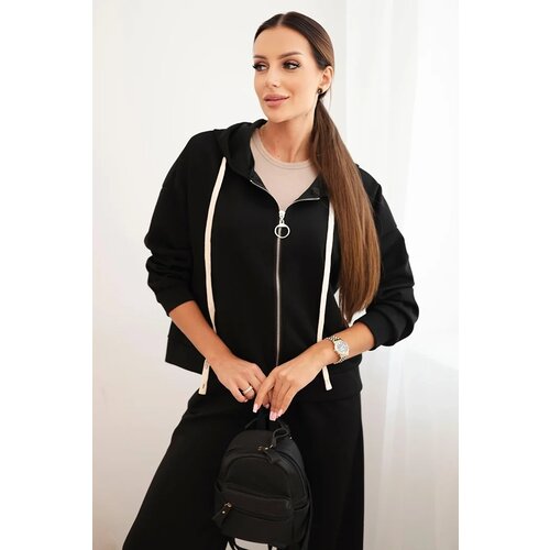 Kesi Włoski Women&amp;#039;s set with wide leg pants and zip-up sweatshirt black Slike