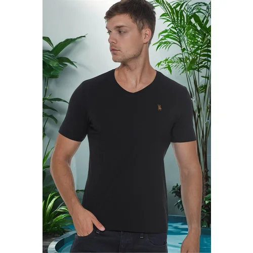 Dewberry T8568 V-NECK MENS T-SHIRT-PLAIN BLACK