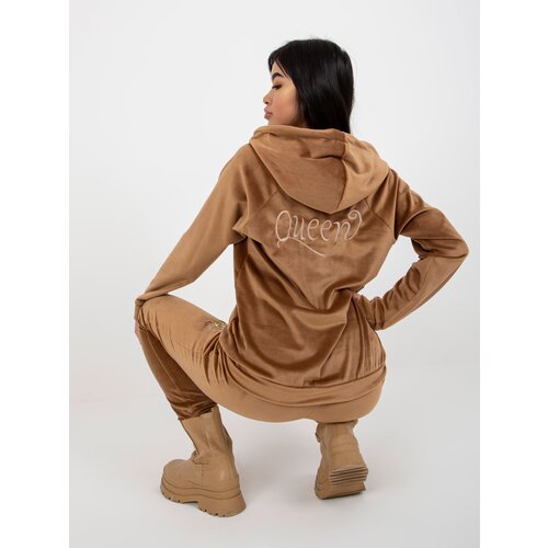 Fashion Hunters Velour two-piece set Camel with trousers Slike