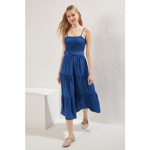 Trendyol Indigo Plain Midi Woven Dress Cene