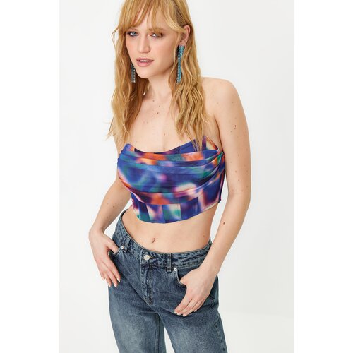 Trendyol Blue-Multicolored Floral Printed Tulle Bustier Cene