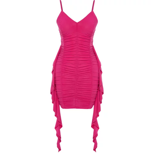 Trendyol Fuchsia Fitted Knitted Draped Dress