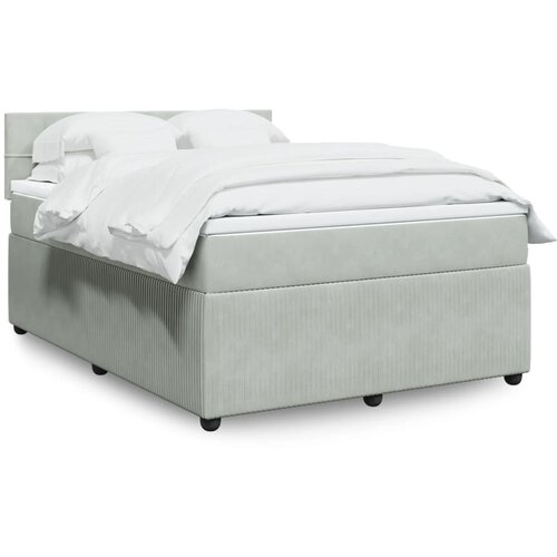 VidaXL Box spring postelja z vzmetnico svetlo siva 140x200 cm žamet Slike