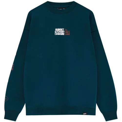 Pull&Bear Sweater majica smeđa / petrol / bijela