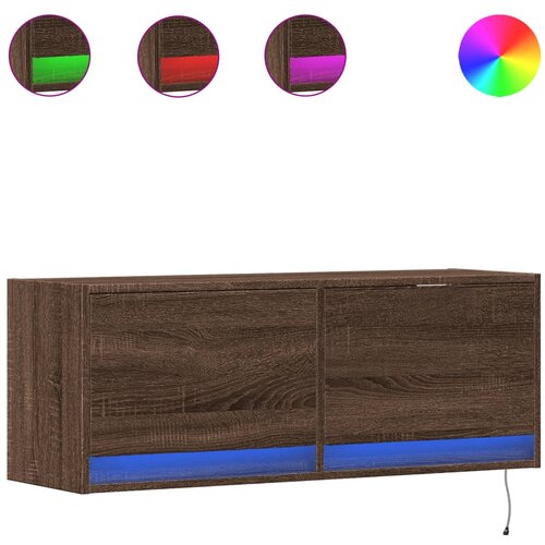 Maison Chic Stenska TV omarica - TV stojalo - Televizijska omarica z LED lučkami rjavi hrast 100x31x38 cm, (21699896) Slike