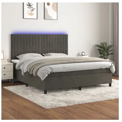  Box spring postelja z vzmetnico LED temno siva 180x200 cm žamet