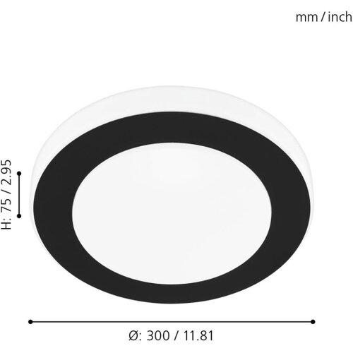 Eglo carpi zidna/plafonjera, Led, 11w, 950lm, ip44, prečnik 300, crna/bela/čelik/plastika Slike