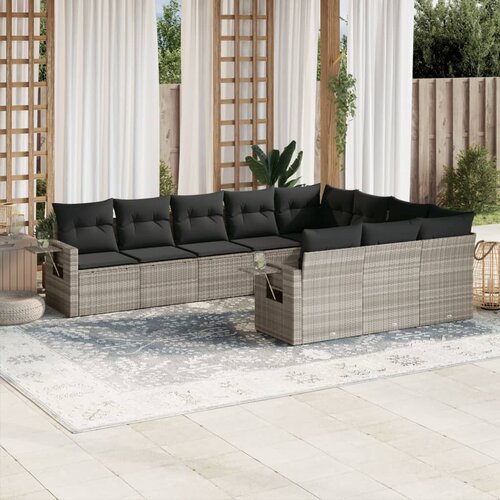 VidaXL 10-dijelni set vrtnih sofa poliratan s jastucima svijetlosivi Slike