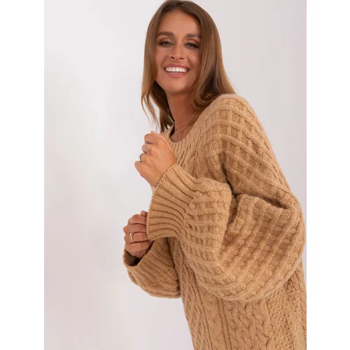Fashion Hunters Camel knitted minidress with cables