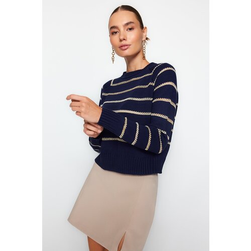 Trendyol Navy Blue Silvery Striped Knitwear Sweater Slike
