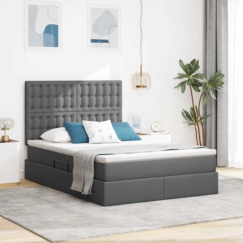 LED krevet za pohranu s madracem Tamnosiva 140 x 190 cm Tkanina Cene