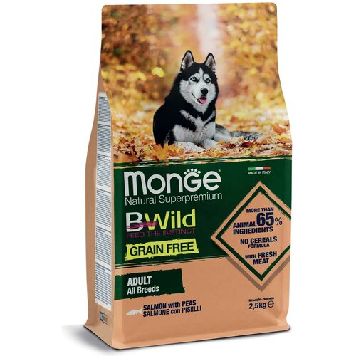 Monge suva hrana za odrasle pse svih rasa, losos i grašak bez žitarica bwild grain free 2.5kg Cene