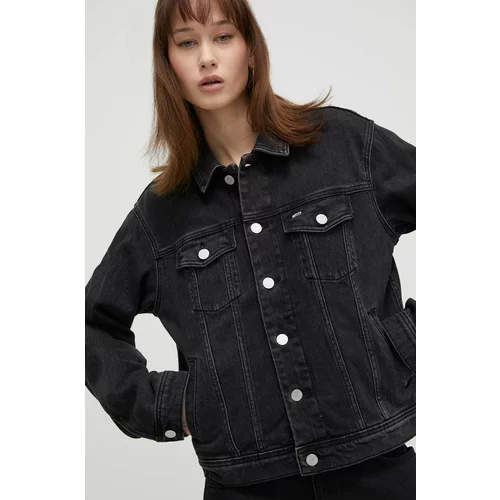 Tommy Jeans Traper jakna za žene, boja: crna, za prijelazno razdoblje, oversize