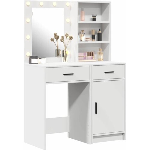  Set stola za oblačenje s LED 2 pcs Bijelo Konstruirano drvo Slike