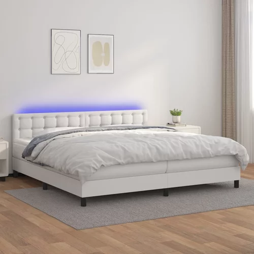  box spring s madracem LED bijeli 200x200 cm umjetna koža