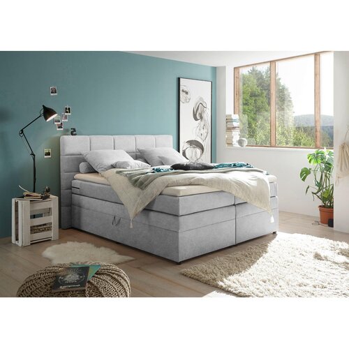 MID.YOU POSTELJA BOXSPRING 180 cm x 200 cm , tekstil srebrne barve Cene