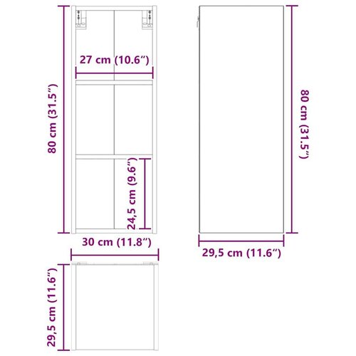 VidaXL viseći ormarić s policom riga crni hrast 30 x 29,5 x 80 cm Slike