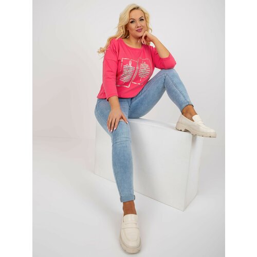 Fashion Hunters Pink oversized blouse with print and rhinestones Slike
