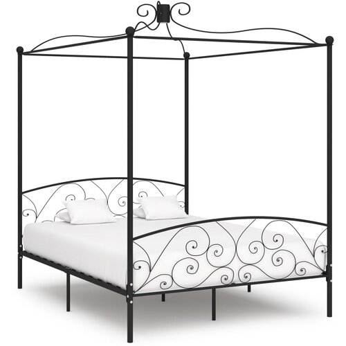 VidaXL okvir za krevet s nadstre&amp;scaron;nicom crni metalni 160 x 200 cm Slike