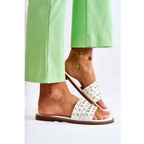 Kesi Women's Leather Slippers With Decoration White Brien Cene
