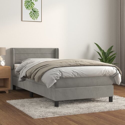 The Living Store Box spring postelja z vzmetnico svetlo siv 90x190 cm žamet - Box Spring Postelja, (21491688) Slike