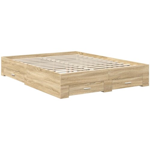  Krevetna konstrukcija s ladicama Sonoma hrast 150 x 200 cm Smeđa 203 x 153 x 100 cm Slike