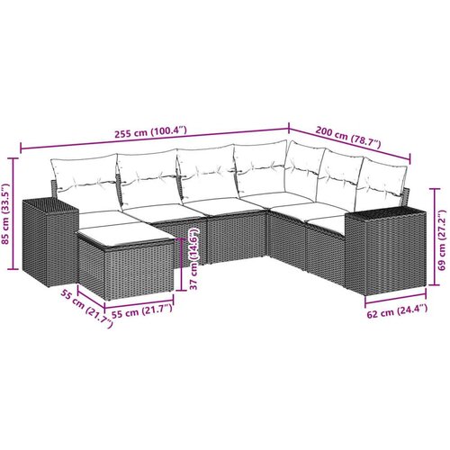 VidaXL 7-dijelni set vrtnih sofa od poliratana s jastucima smeđi Slike