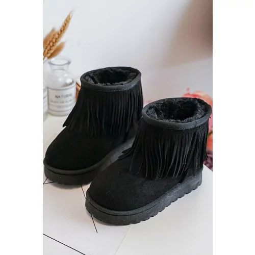 Kesi Insulated children's snow boots with decorative fringes, Black Nimia