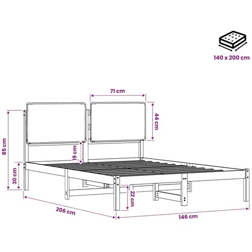 Krevetni okvir s tapiciranim uzglavljem Prirodna i tamnosiva - Prirodna i tamnosiva 140 x 200 cm Slike