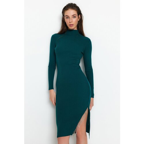 Trendyol Green Midi Knitwear Fitted Dress with Accessories Cene