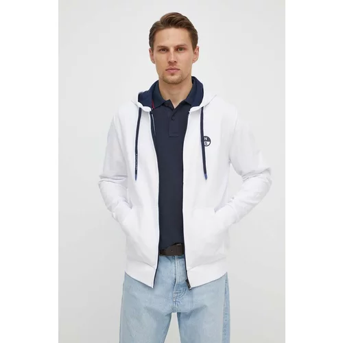 North Sails Bombažen pulover moški, bela barva, s kapuco, 691224