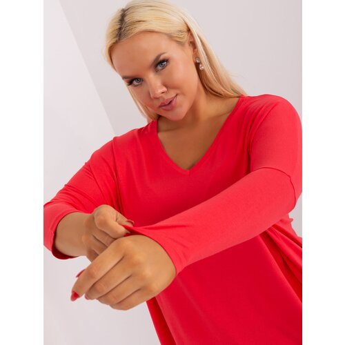 Fashion Hunters Coral blouse with V-neck plus size Slike